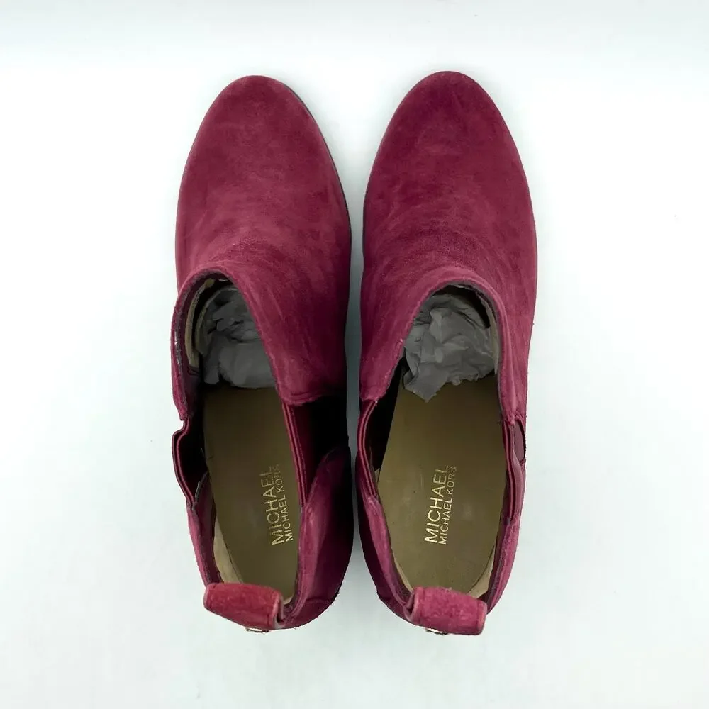 MICHAEL KORS Womens Evaline Booties Size 8.5M Mulberry Red Suede Heeled NWOB